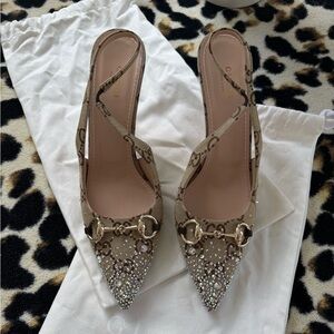 Gucci Women's beige  slingback pump with crystal Horsebit
